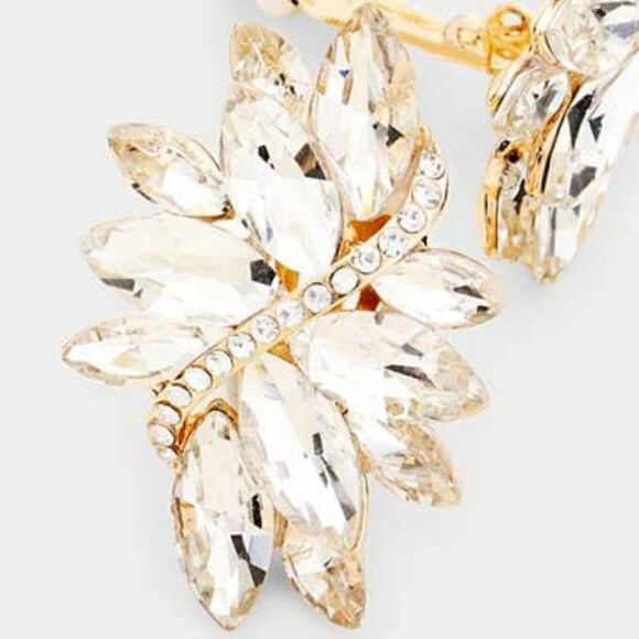 Swirl Clear Marquise Crystal Clip On Earrings NWT - Picture 3 of 6